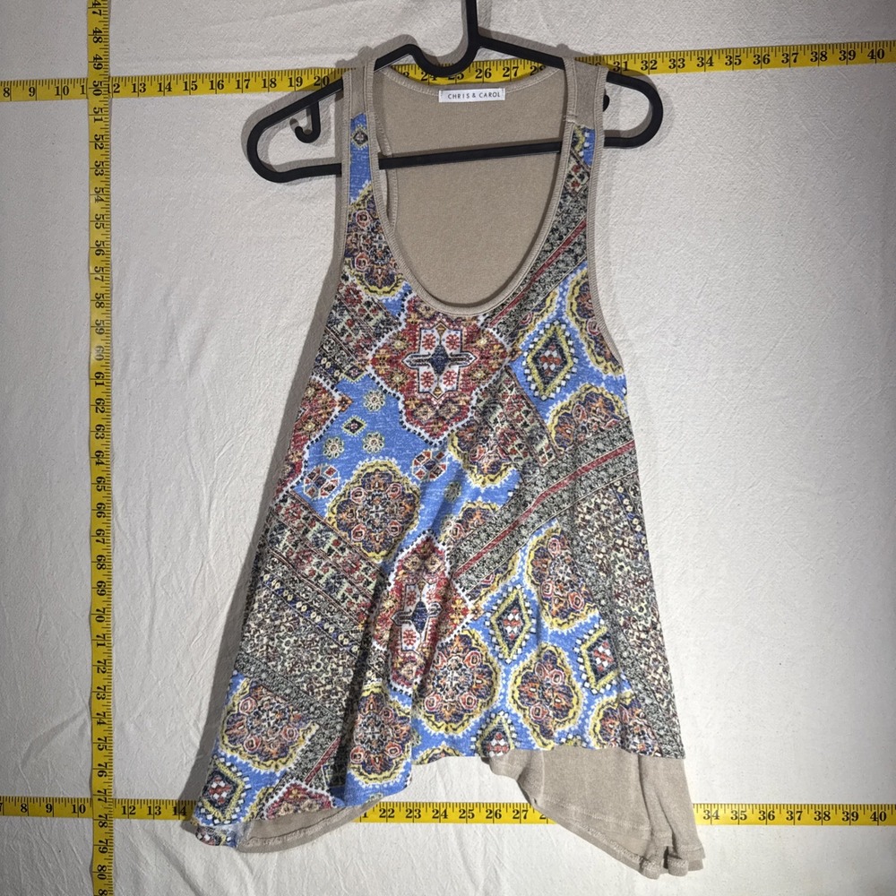 Chris & Carol Womens Medium Knit Boho Tank Tunic Asymmetrical Hem Rayon USA Made